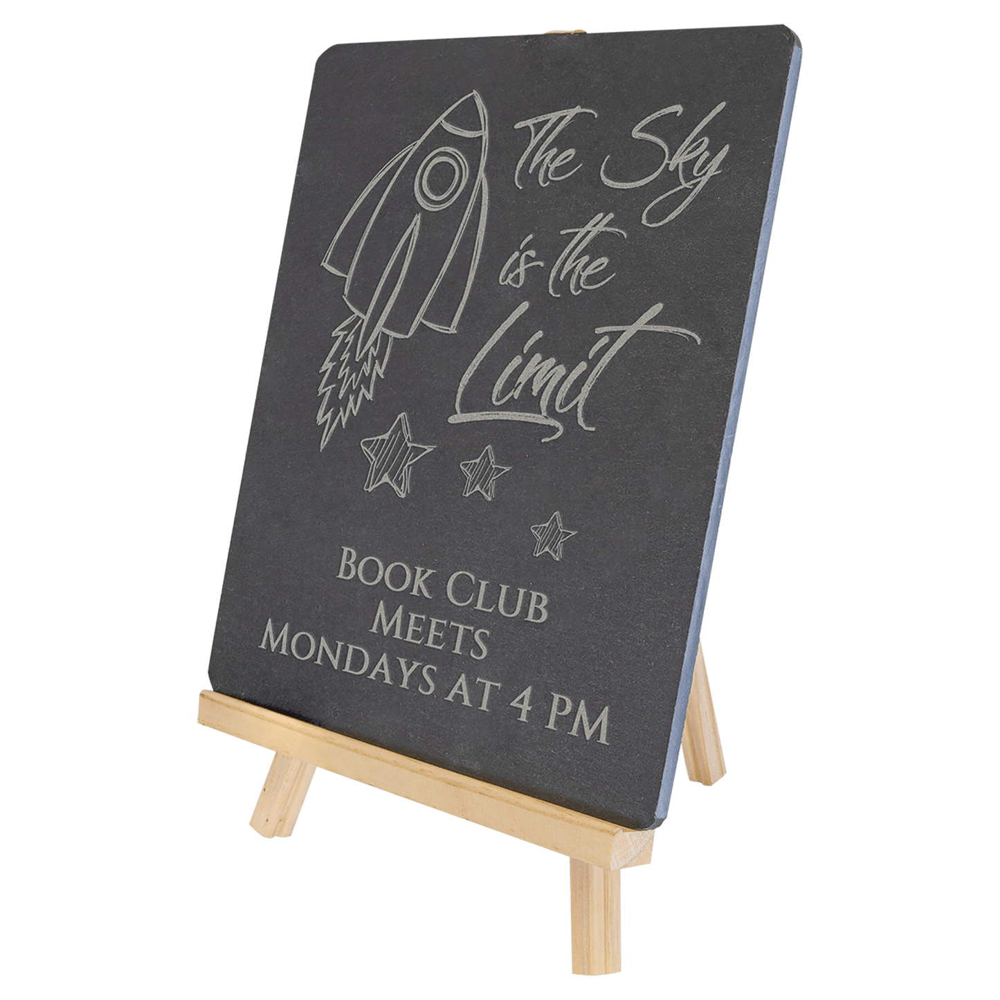 8 1/4" x 9 1/2" Engraveable slate decoration with wood easel