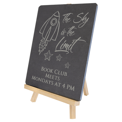 8 1/4" x 9 1/2" Engraveable slate decoration with wood easel