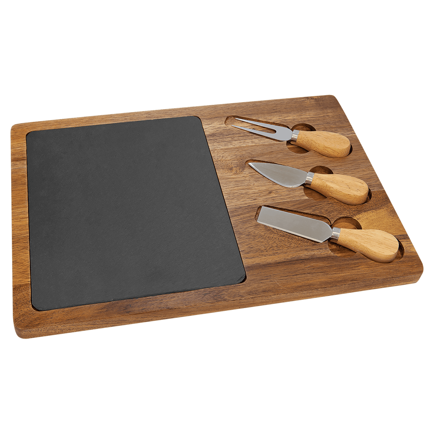13 3/4" x 9 3/4" Acacia Wood/Slate Rectangle Cheese Set